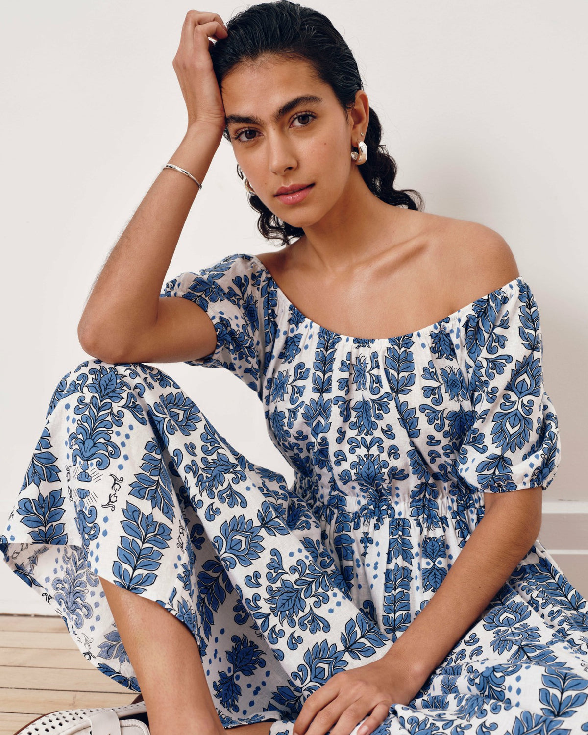 Andrea Linen Blend Dress - Rococo Beach Print | Universal Standard
