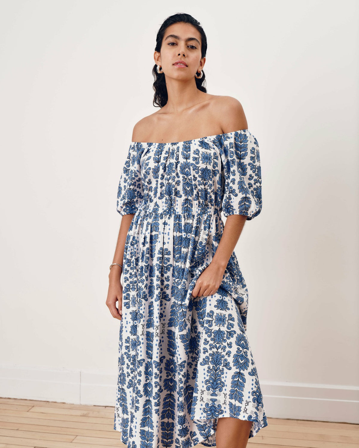 Andrea Linen Blend Dress - Rococo Beach Print | Universal Standard