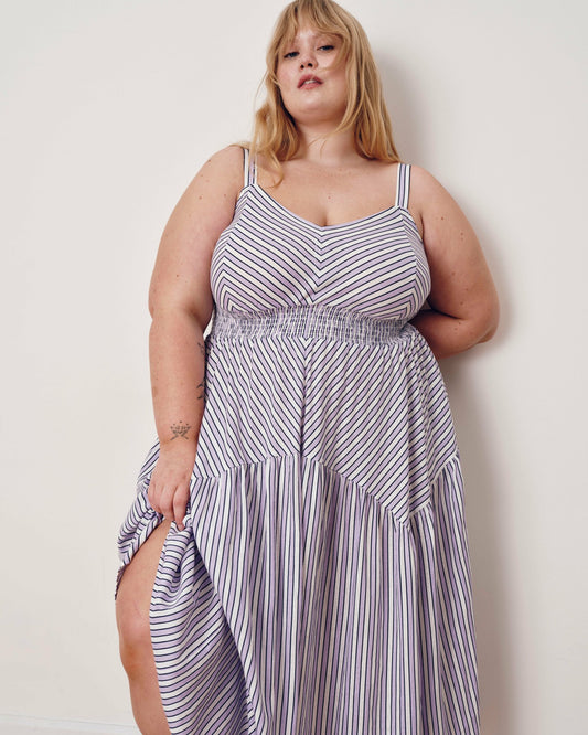 Ruby Smocked Linen Blend Sundress - Lilac Stripe Print | Universal Standard
