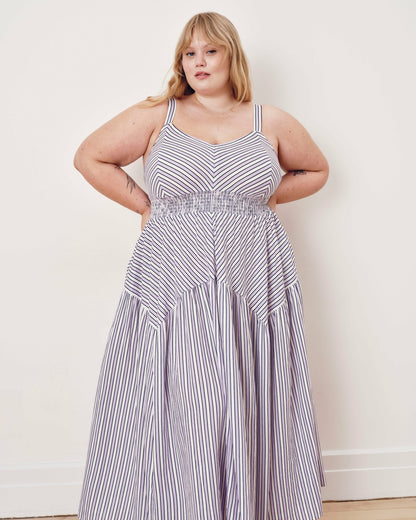 Ruby Smocked Linen Blend Sundress - Lilac Stripe Print | Universal Standard