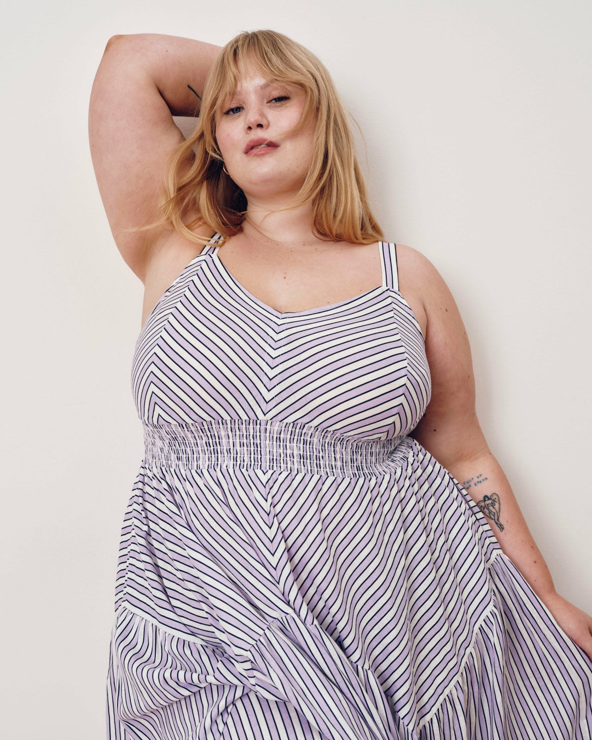 Ruby Smocked Linen Blend Sundress - Lilac Stripe Print | Universal Standard