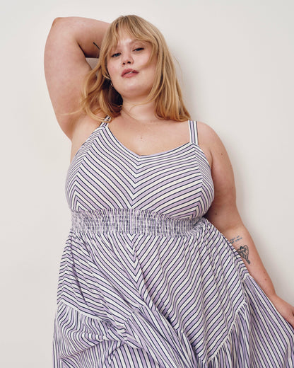 Ruby Smocked Linen Blend Sundress - Lilac Stripe Print | Universal Standard