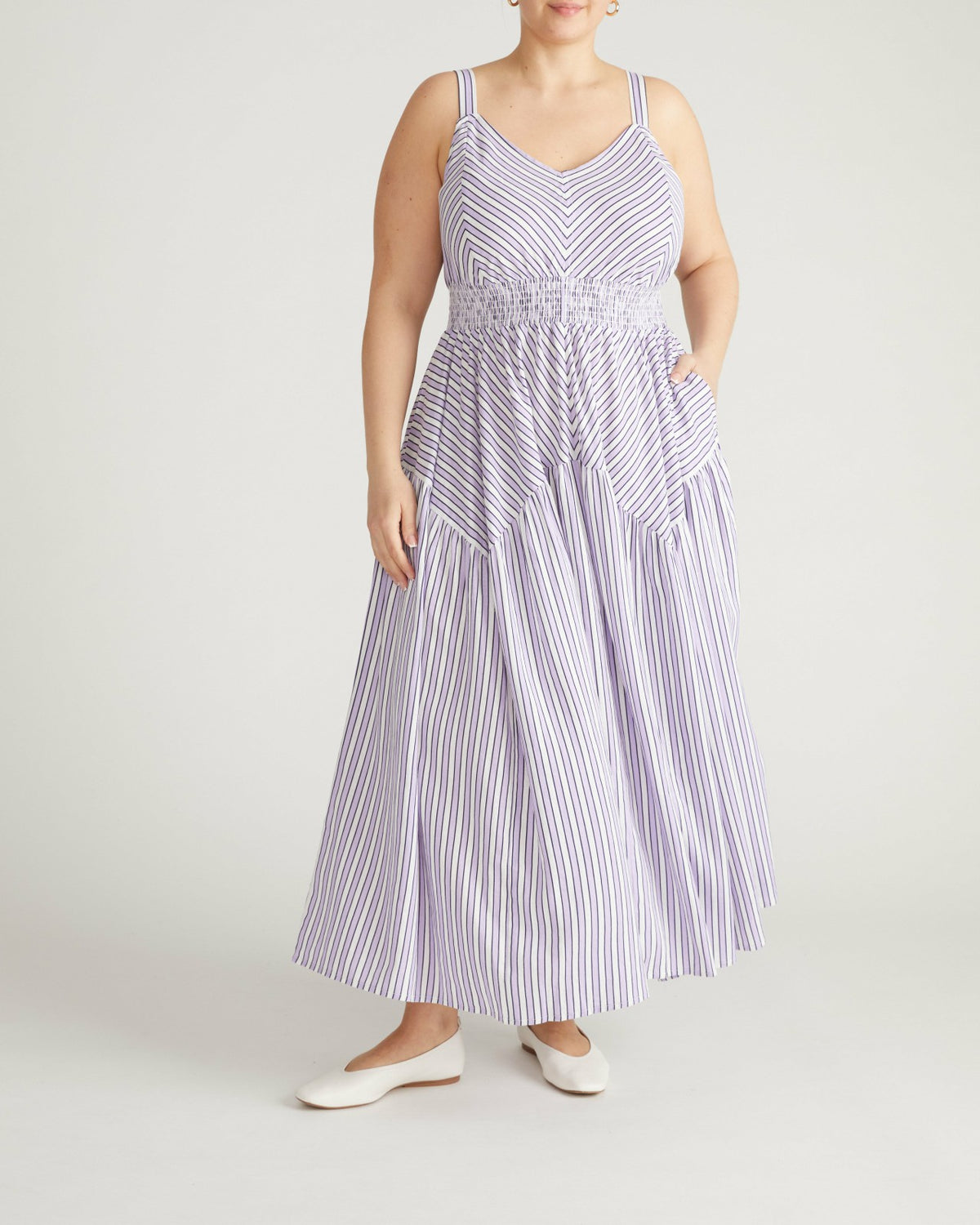 Ruby Smocked Linen Blend Sundress - Lilac Stripe Print | Universal Standard