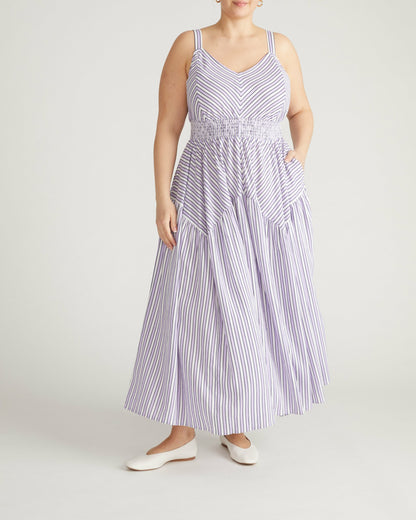 Ruby Smocked Linen Blend Sundress - Lilac Stripe Print | Universal Standard