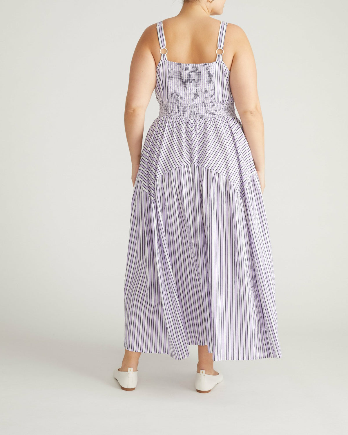 Ruby Smocked Linen Blend Sundress - Lilac Stripe Print | Universal Standard
