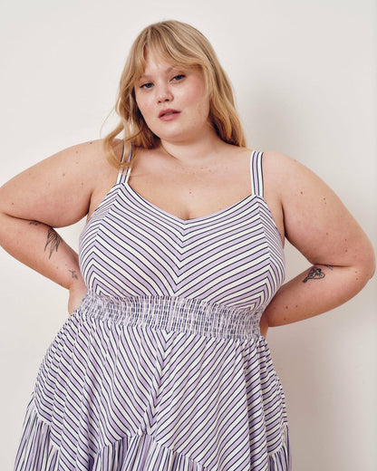 Ruby Smocked Linen Blend Sundress - Lilac Stripe Print | Universal Standard