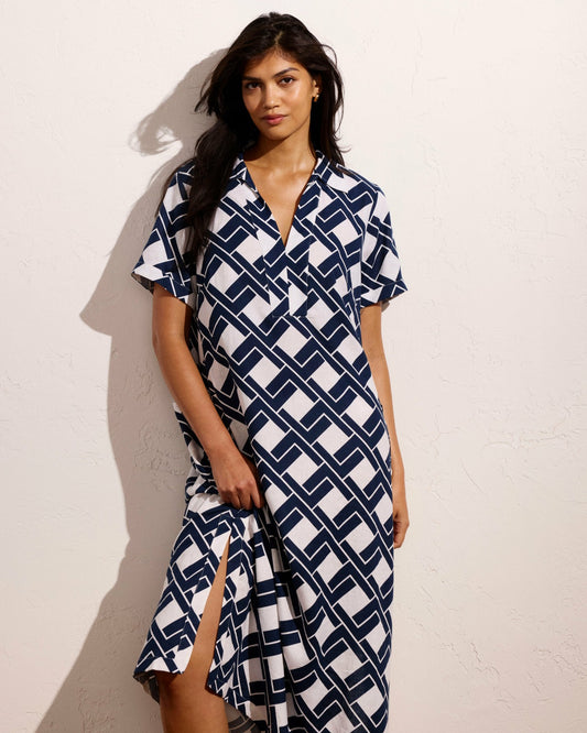 Padma Polo Neck Linen Blend Dress - Geometrica Print | Universal Standard