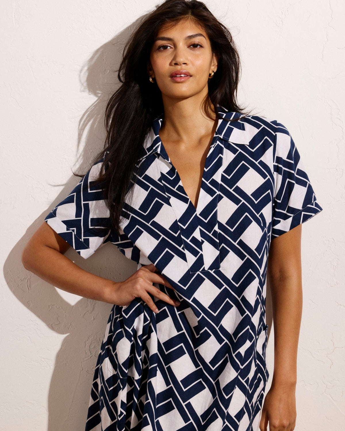 Padma Polo Neck Linen Blend Dress - Geometrica Print | Universal Standard