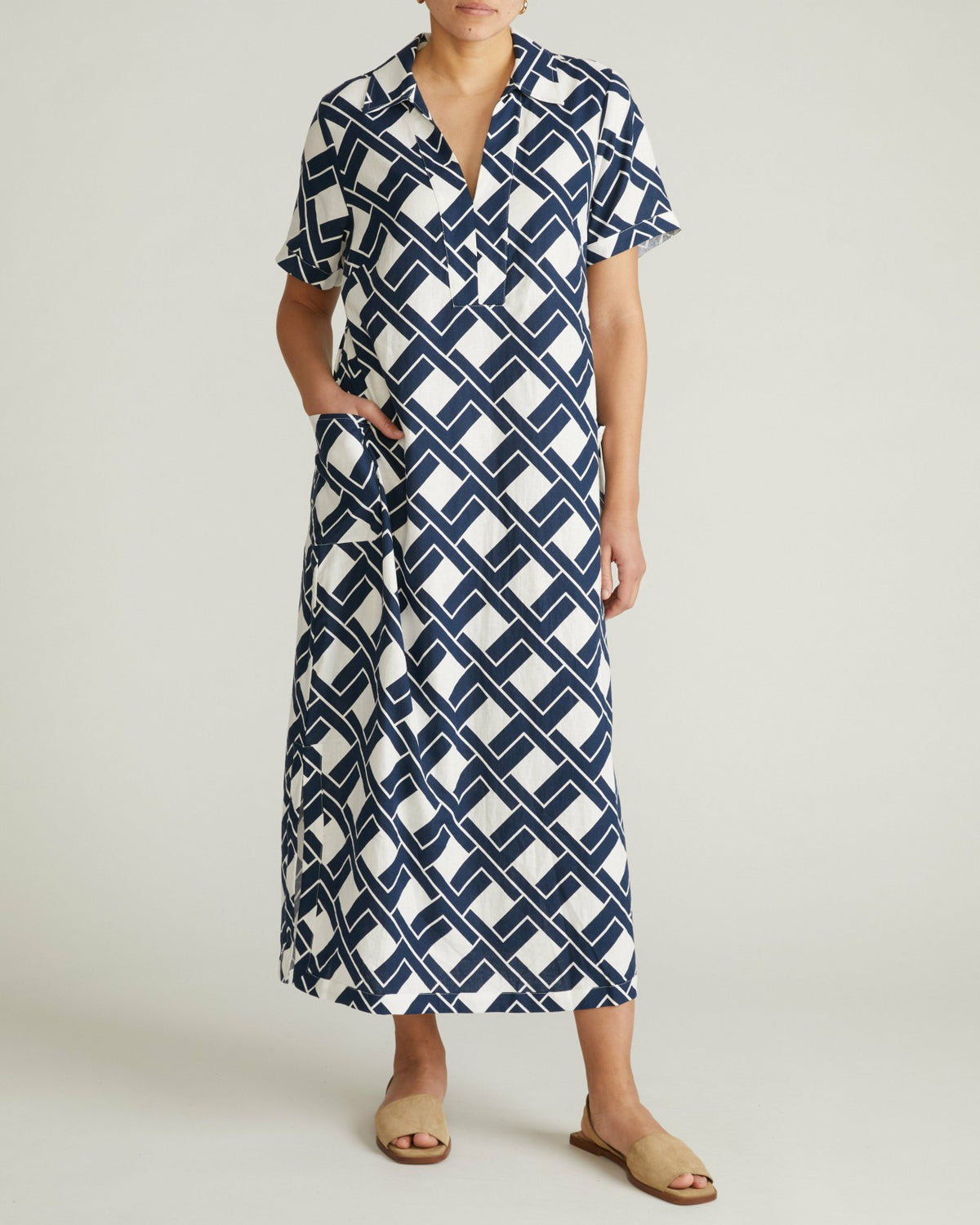 Padma Polo Neck Linen Blend Dress - Geometrica Print | Universal Standard