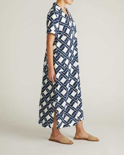 Padma Polo Neck Linen Blend Dress - Geometrica Print | Universal Standard