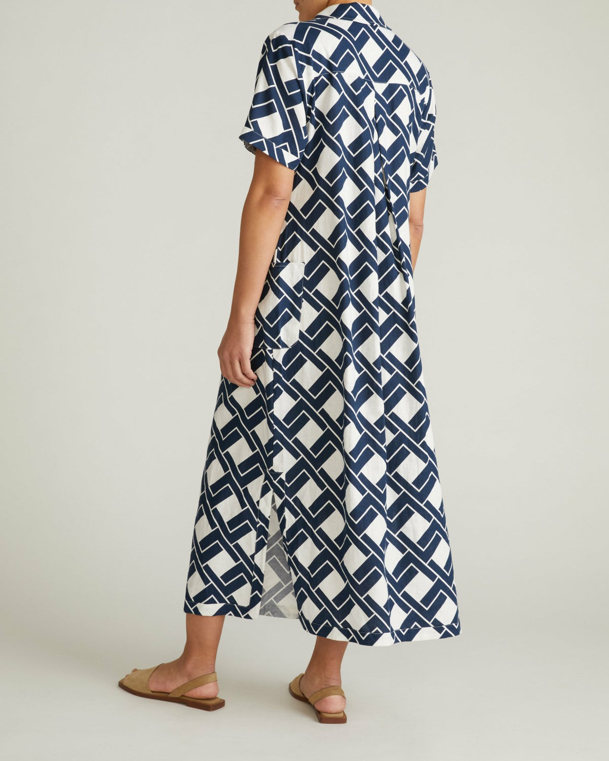 Padma Polo Neck Linen Blend Dress - Geometrica Print | Universal Standard