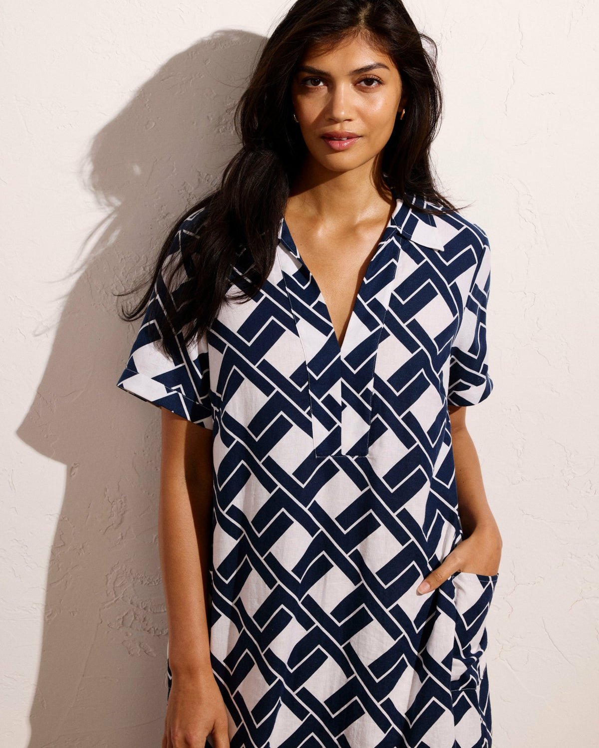 Padma Polo Neck Linen Blend Dress - Geometrica Print | Universal Standard