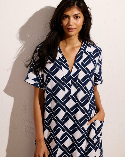 Padma Polo Neck Linen Blend Dress - Geometrica Print | Universal Standard
