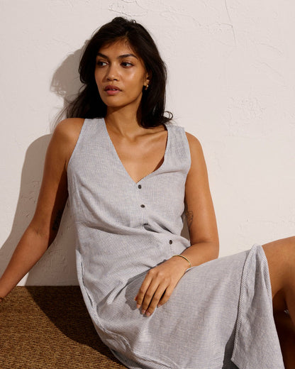 Islet Button-Down Linen Blend Maxi Dress - Beach Stripe | Universal Standard