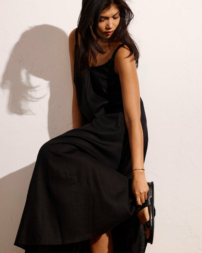 Kite Linen Blend Dress - Black | Universal Standard