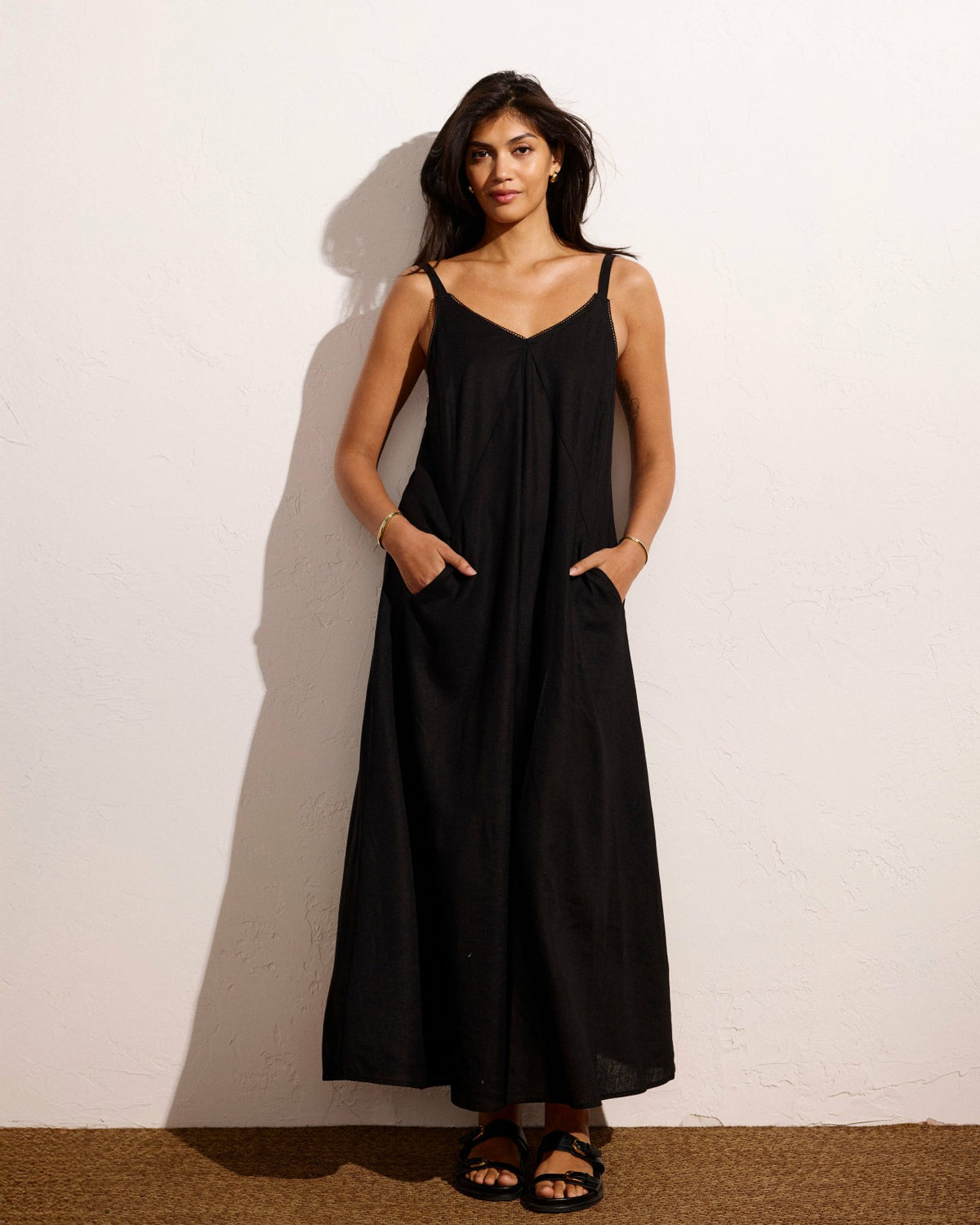 Kite Linen Blend Dress - Black | Universal Standard
