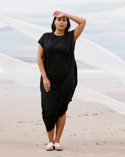 Iconic Stretch Linen Blend Geneva Dress - Black | Universal Standard