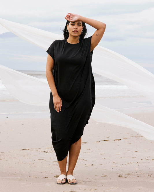 Iconic Stretch Linen Blend Geneva Dress - Black | Universal Standard