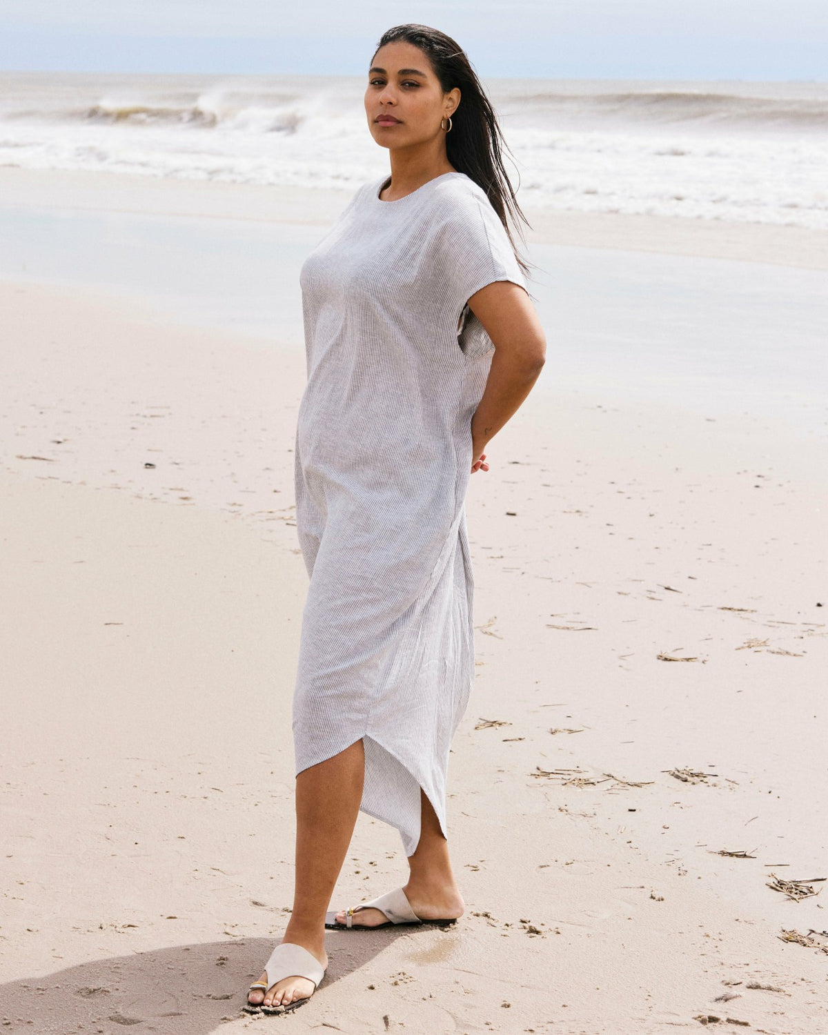 Iconic Stretch Linen Blend Geneva Dress - Beach Stripe | Universal Standard