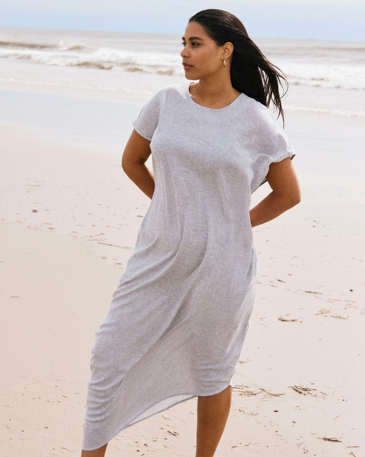 Iconic Stretch Linen Blend Geneva Dress - Beach Stripe | Universal Standard