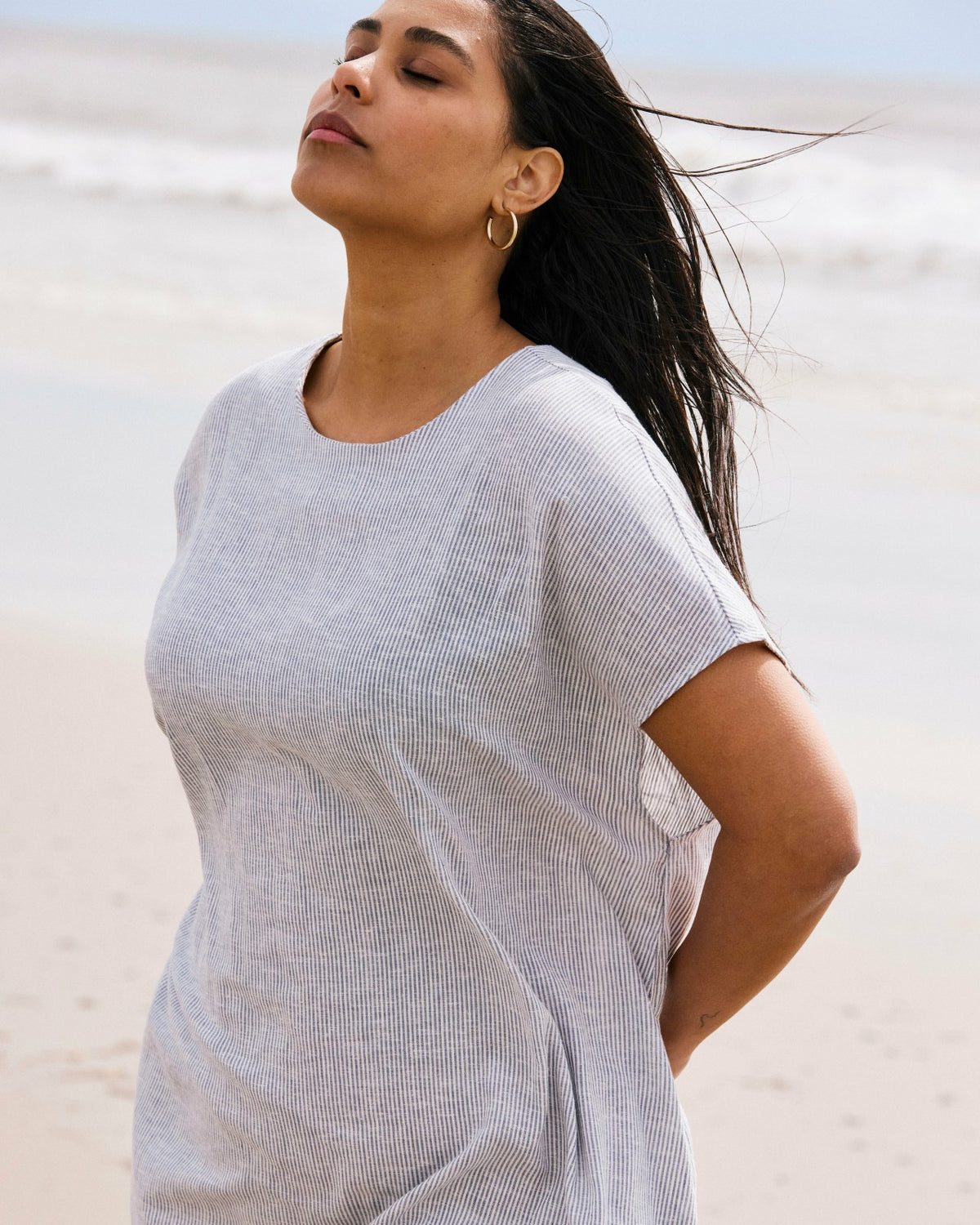 Iconic Stretch Linen Blend Geneva Dress - Beach Stripe | Universal Standard