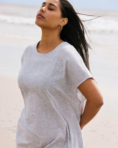Iconic Stretch Linen Blend Geneva Dress - Beach Stripe | Universal Standard