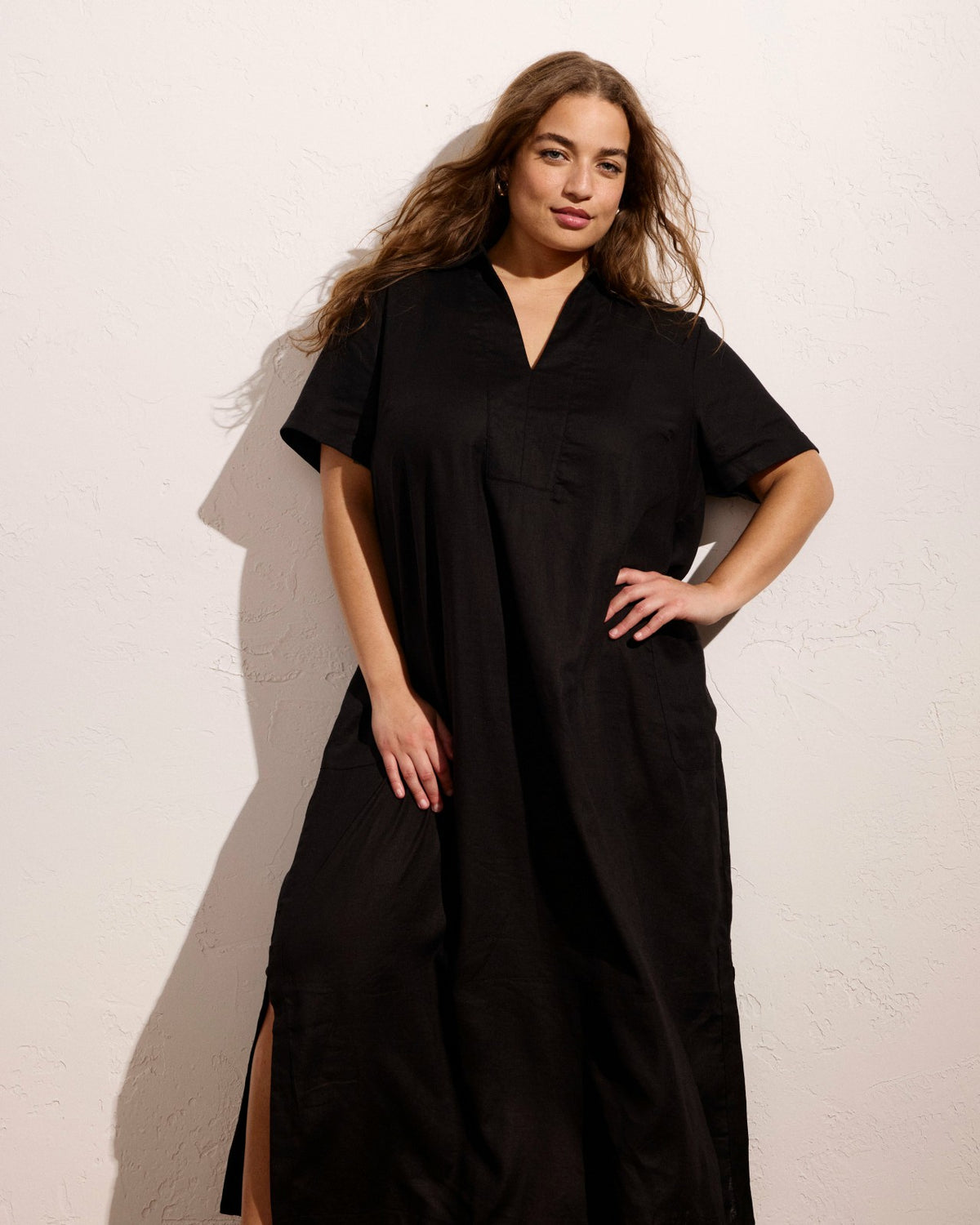 Padma Polo Neck Linen Blend Dress - Black | Universal Standard