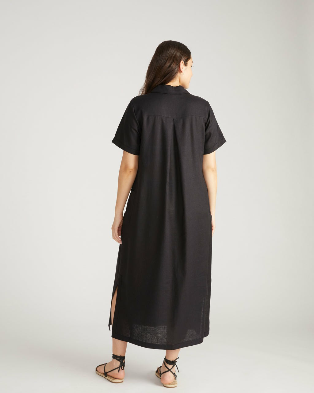 Padma Polo Neck Linen Blend Dress - Black | Universal Standard