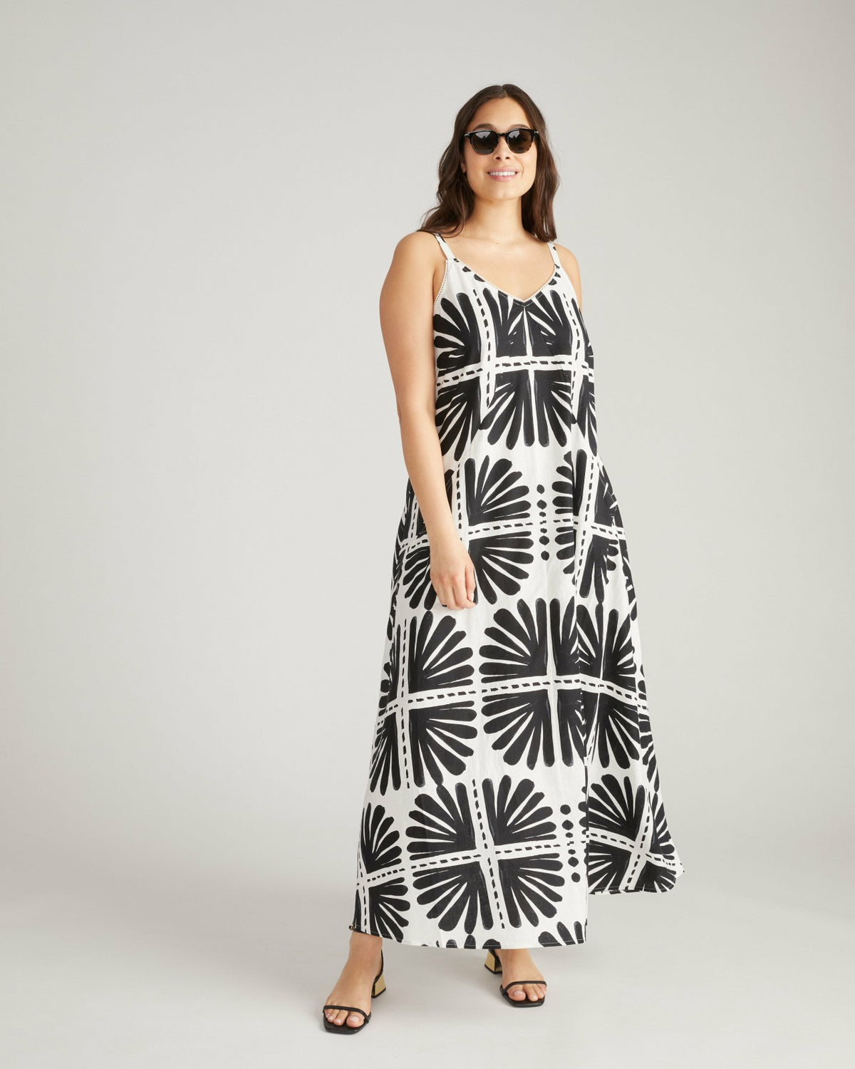 Kite Linen Blend Dress - Ink Bloom Print | Universal Standard