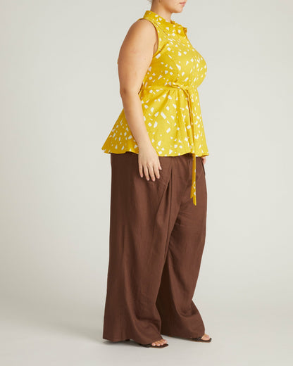 Adelaide Sleeveless Linen Blend Shirt - Yellow Confetti Print | Universal Standard