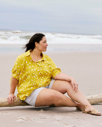 Luisa Short Sleeve Linen Blend Shirt - Yellow Confetti Print | Universal Standard