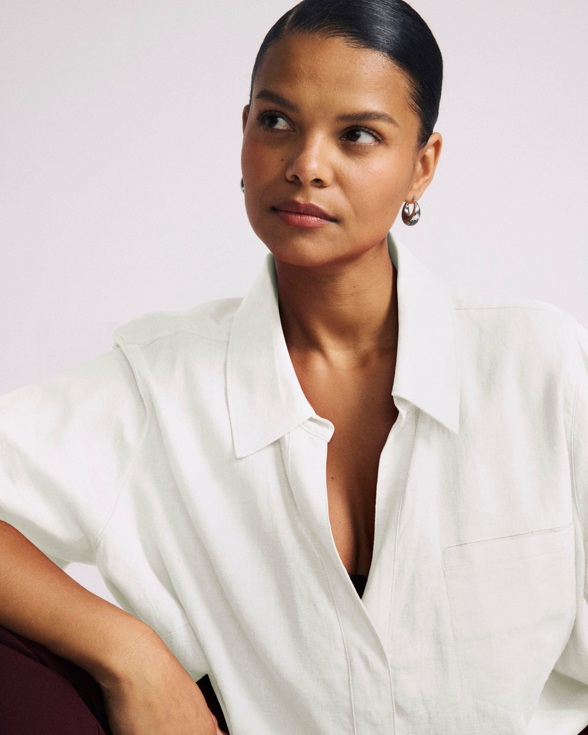 Button Back Linen Blend Polo Shirt - Bright White | Universal Standard