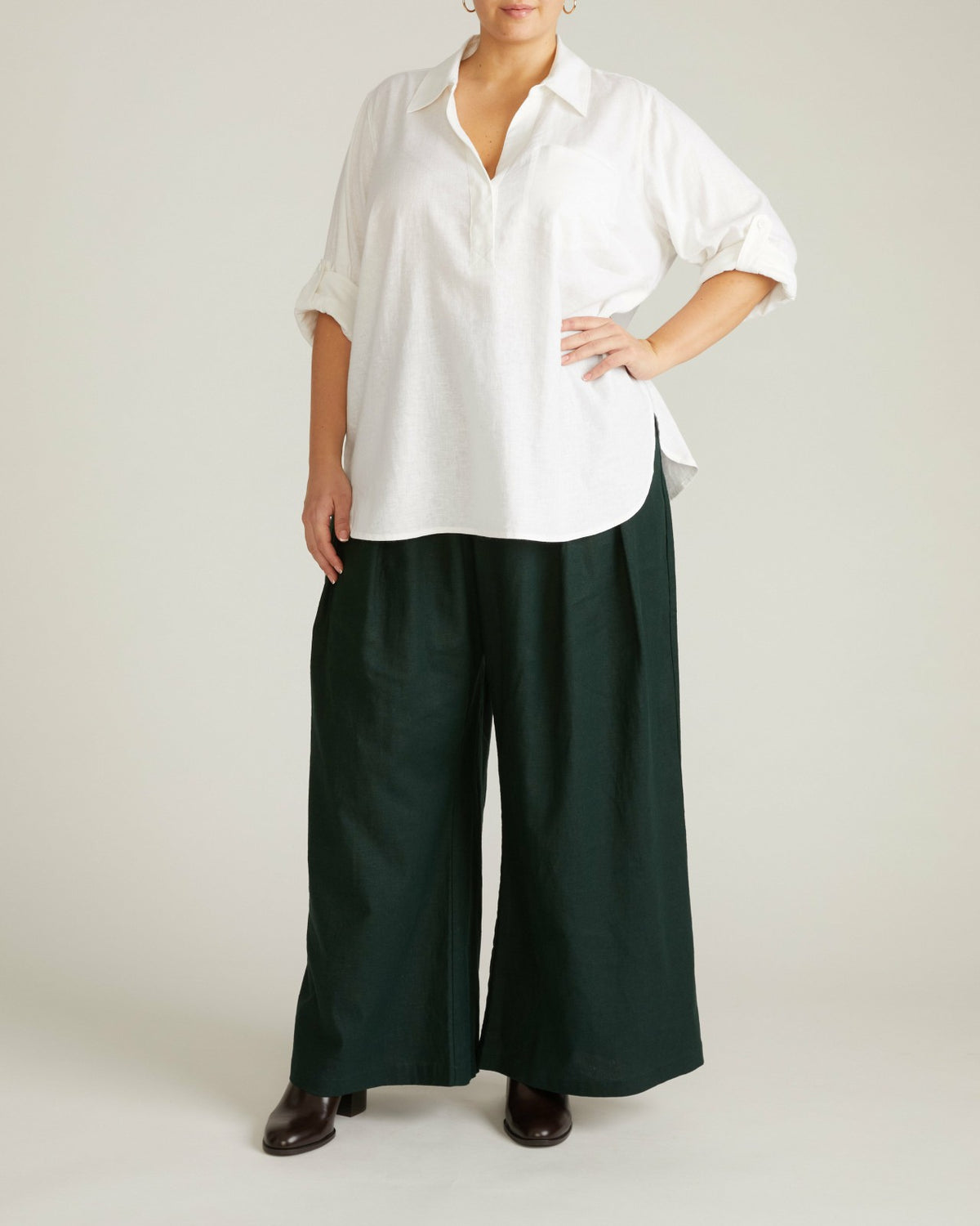 Button Back Linen Blend Polo Shirt - Bright White | Universal Standard