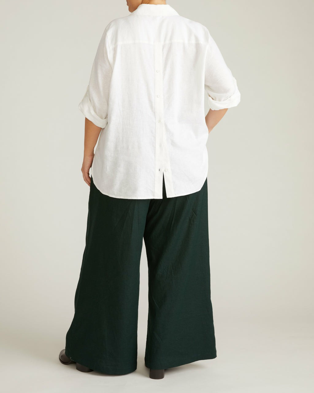 Button Back Linen Blend Polo Shirt - Bright White | Universal Standard