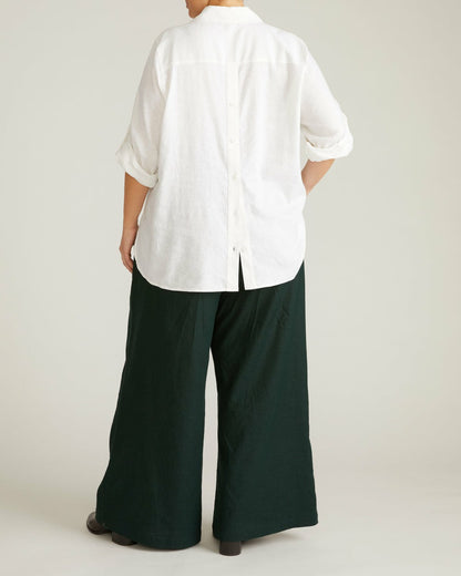 Button Back Linen Blend Polo Shirt - Bright White | Universal Standard