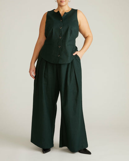 Tamsin Stretch Linen Blend Vest - Forest Green | Universal Standard