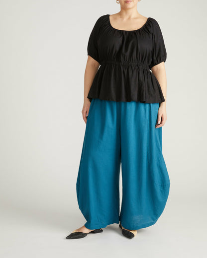 Andrea Peplum Linen Blend Top - Black | Universal Standard