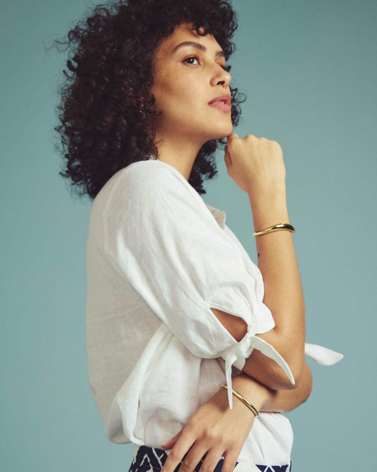 Luisa Short Sleeve Linen Blend Shirt - White | Universal Standard