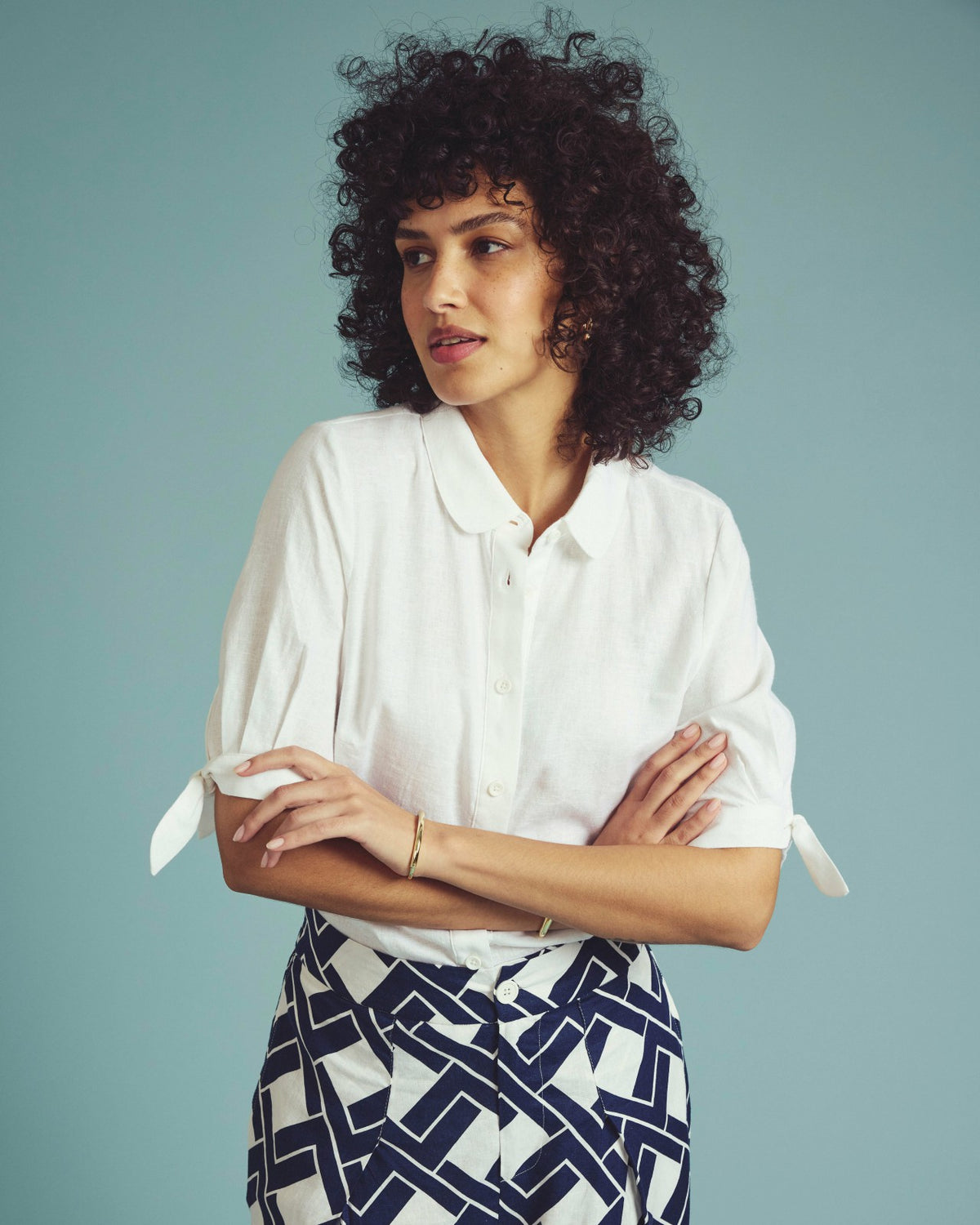 Luisa Short Sleeve Linen Blend Shirt - White | Universal Standard