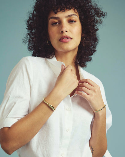 Luisa Short Sleeve Linen Blend Shirt - White | Universal Standard