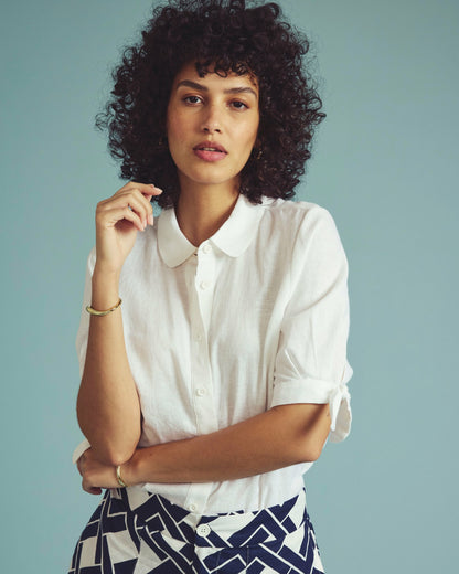 Luisa Short Sleeve Linen Blend Shirt - White | Universal Standard