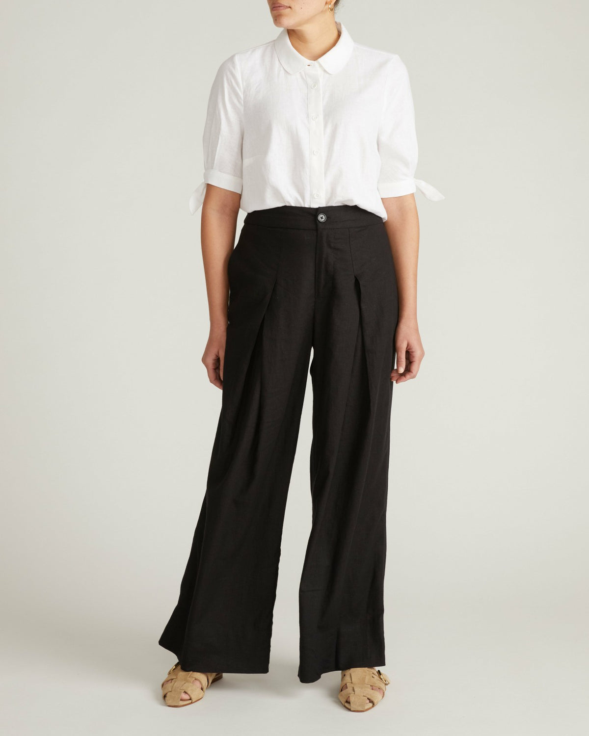 Luisa Short Sleeve Linen Blend Shirt - White | Universal Standard