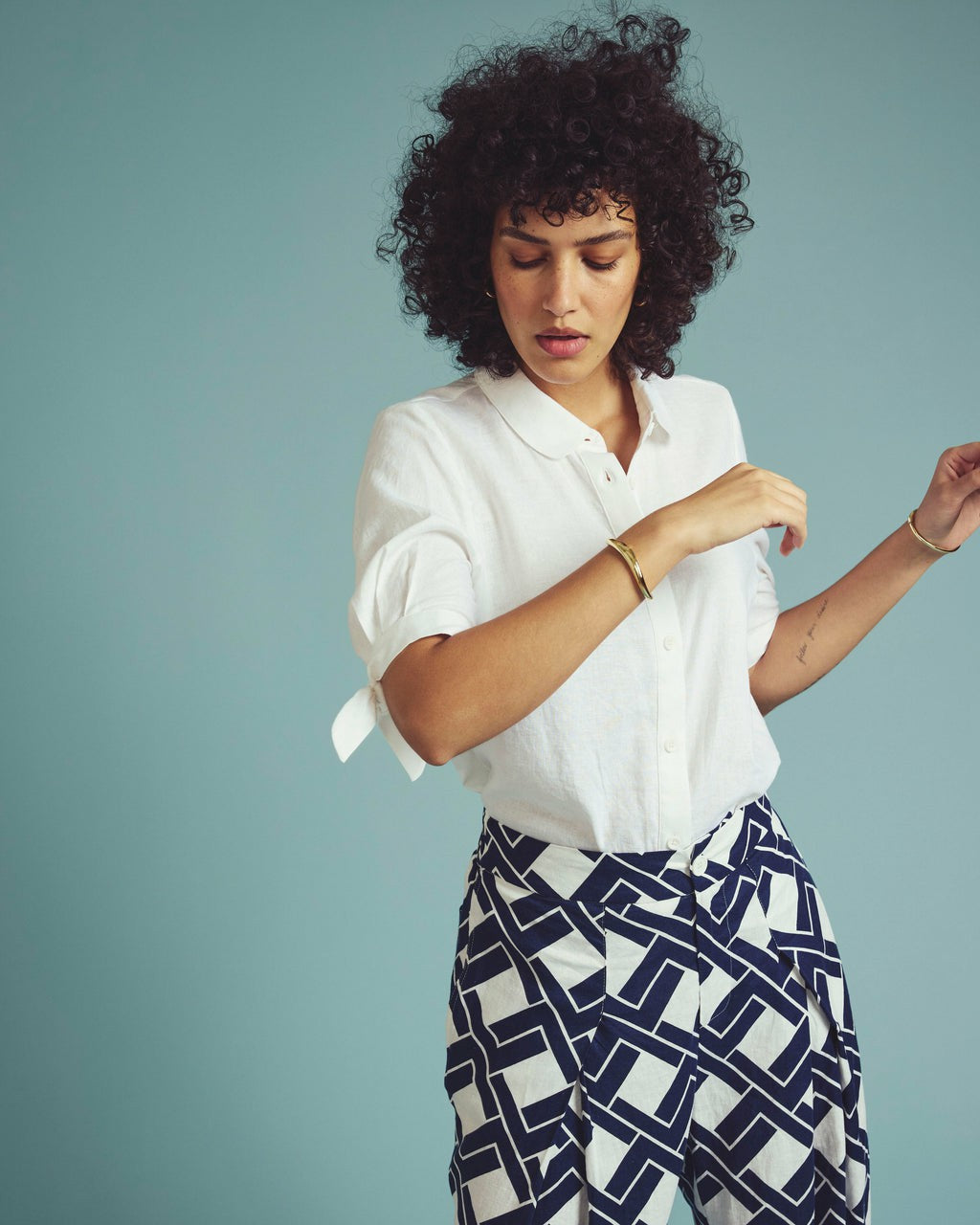 Luisa Short Sleeve Linen Blend Shirt - White | Universal Standard