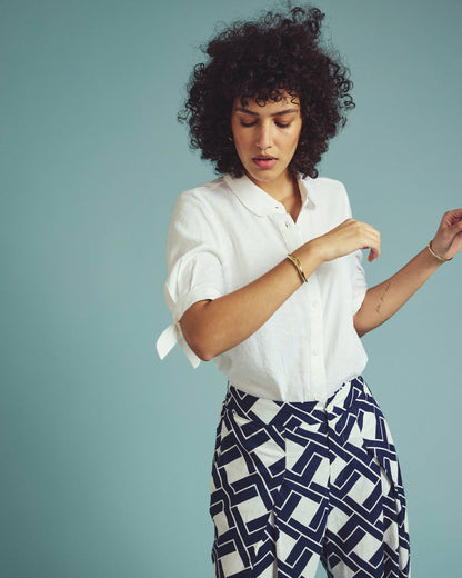 Luisa Short Sleeve Linen Blend Shirt - White | Universal Standard