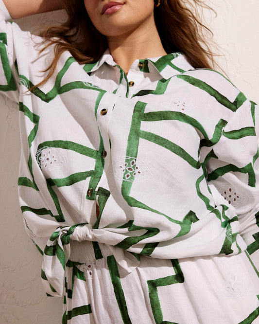 Dawn Linen Blend Hi Low Tunic - Green Paint Print | Universal Standard