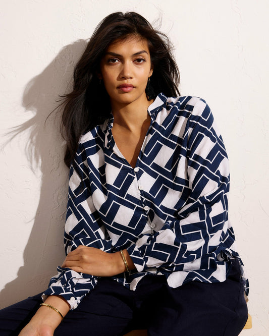 Avalon Linen Blend Blouse - Geometrica Print | Universal Standard