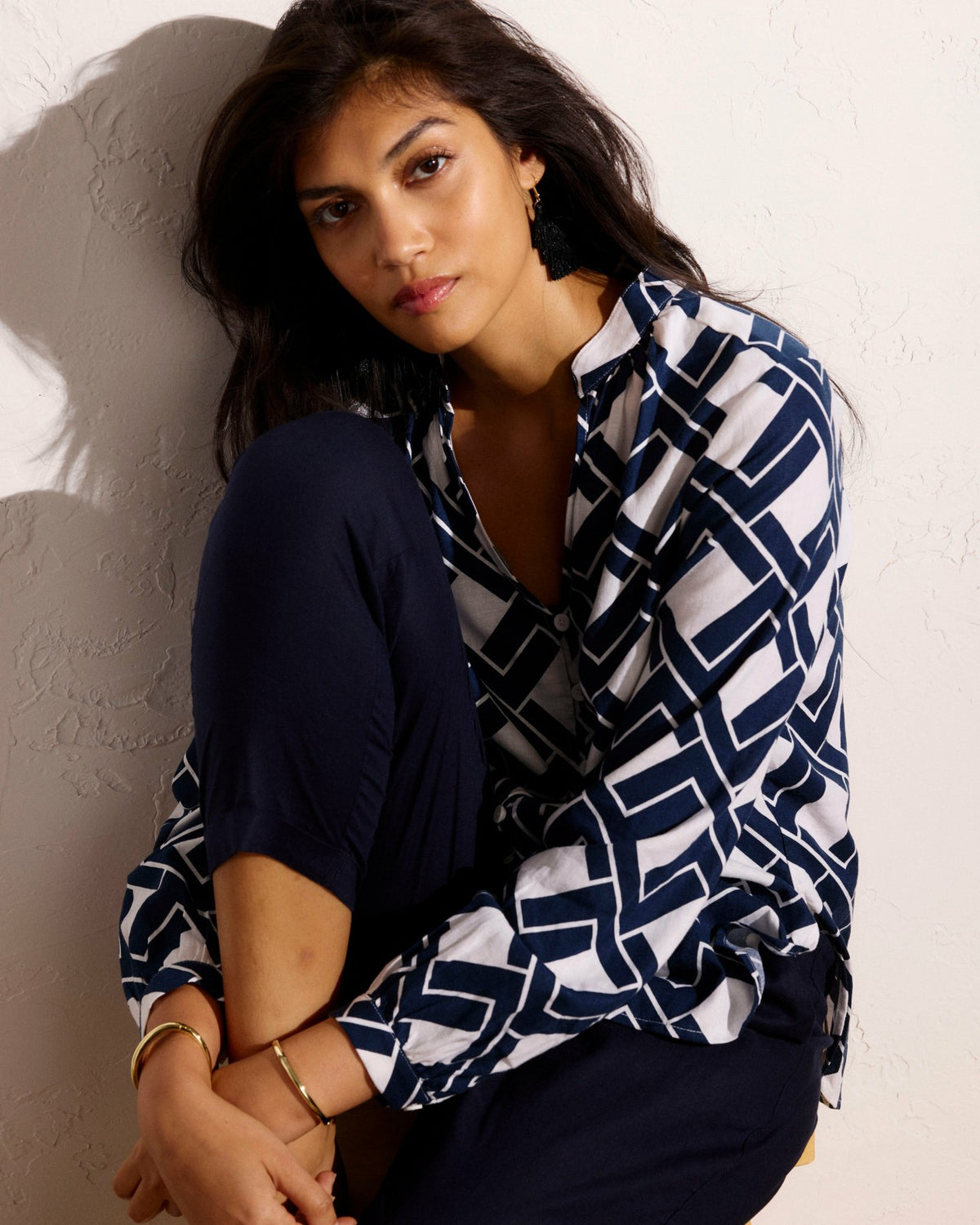 Avalon Linen Blend Blouse - Geometrica Print | Universal Standard