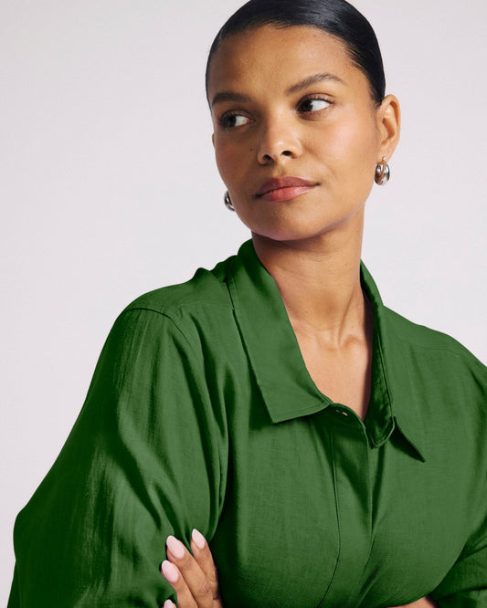 Elbe Stretch Linen Blend Shirt - Green Park | Universal Standard
