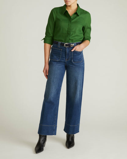 Elbe Stretch Linen Blend Shirt - Green Park | Universal Standard
