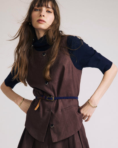 Tamsin Stretch Linen Blend Vest - Sophisticated Brown | Universal Standard